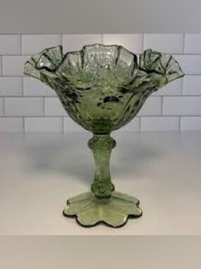 🩷 Vintage Fenton Ruffle Candy Pedestal Dish/Jar/Bowl, Green